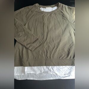 Two By Vince Camuto Green & White Underlined Sweatshirt Top Size Large EUC